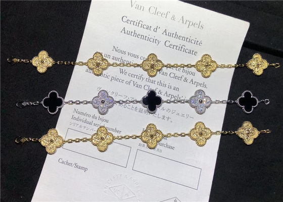 18 Karat White Gold Van Cleef And Arpels Vintage Alhambra Bracelet With Diamond And Onyx