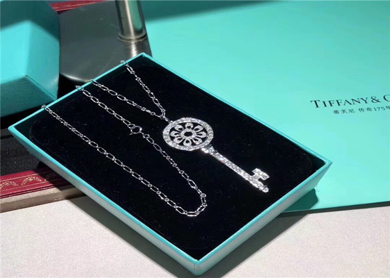 Large Size 18K Gold Tiffany And Co Key Pendant Necklace With Pave Diamonds