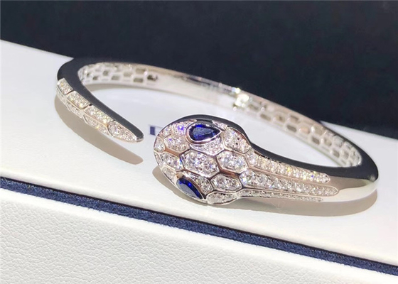 Charming 18K Gold Diamond Jewelry , BVL Serpenti Bangle Bracelet With Blue Sapphire Eyes
