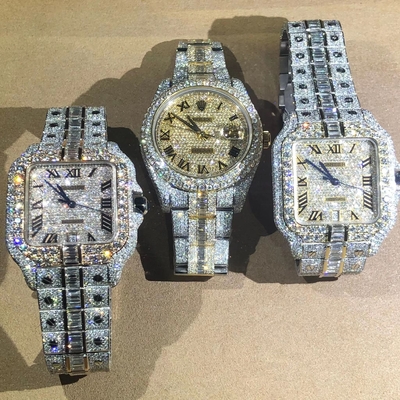 Edelstahl Eis aus Handset VVS Moissanite Lab Diamanten Uhr Luxus