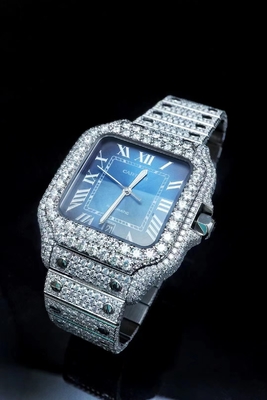 OEM Blaue Zifferblatt Eis aus Moissanite Uhr Brand Bussdown Uhr